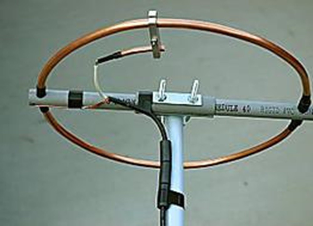 Hand-formed copper coil loop mounted on a simple frame as part of a small home energy experiment